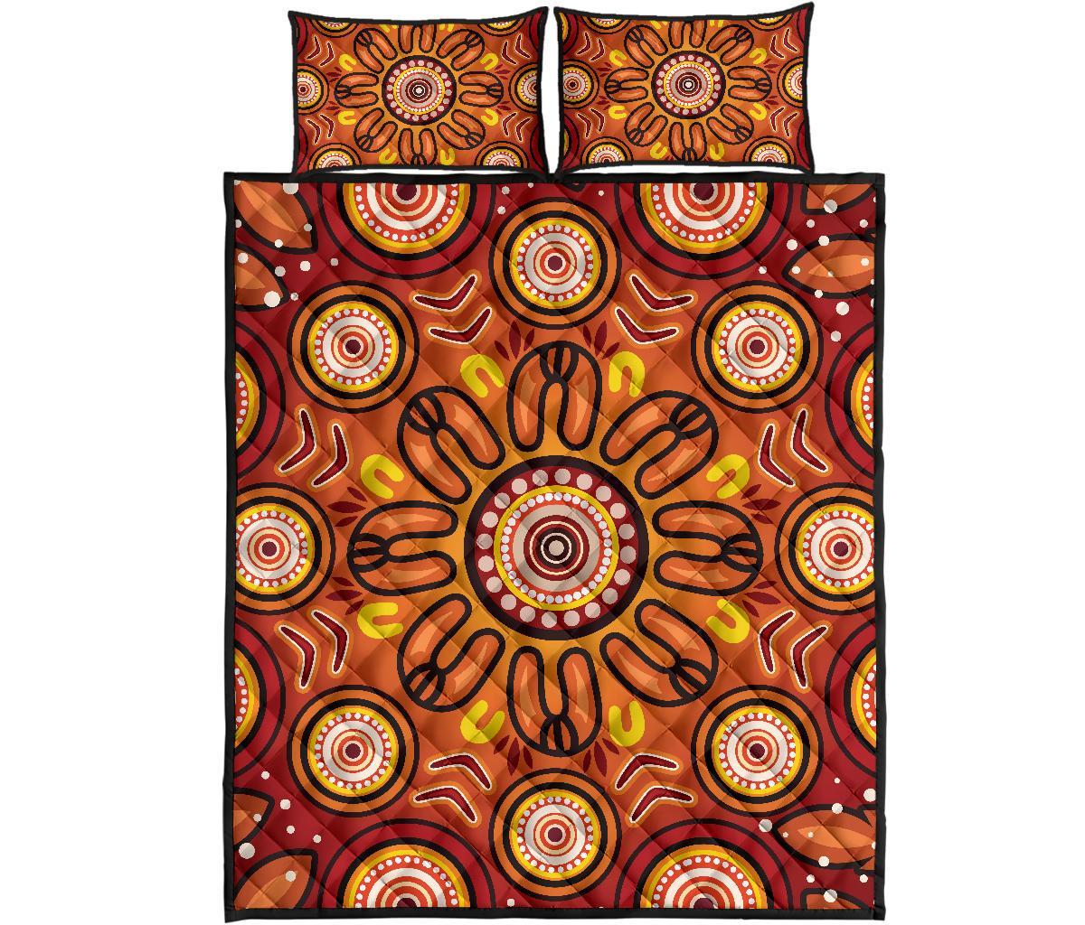 Aboriginal Quilt Bed Set - Circle Flowers Patterns VER01 - Vibe Hoodie Shop