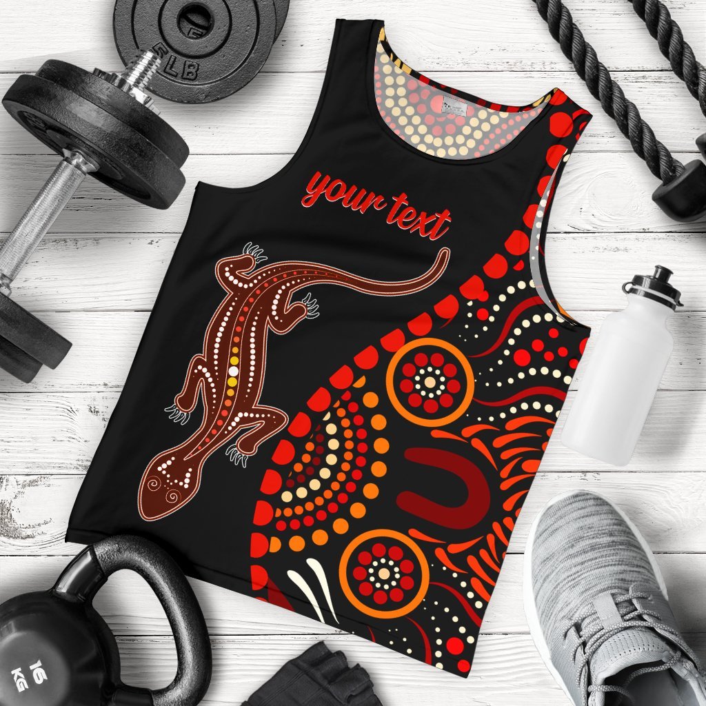 Aboriginal Personalised Men's Tank Top - Aboriginal Lizard With Dot Painting Patterns - Vibe Hoodie Shop