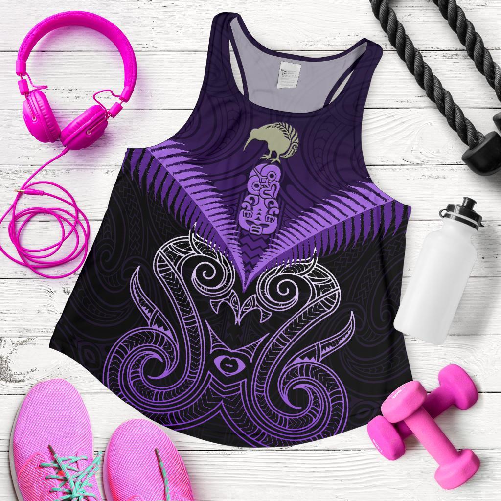 Maori Manaia New Zealand Women Racerback Tank Purple - Vibe Hoodie Shop