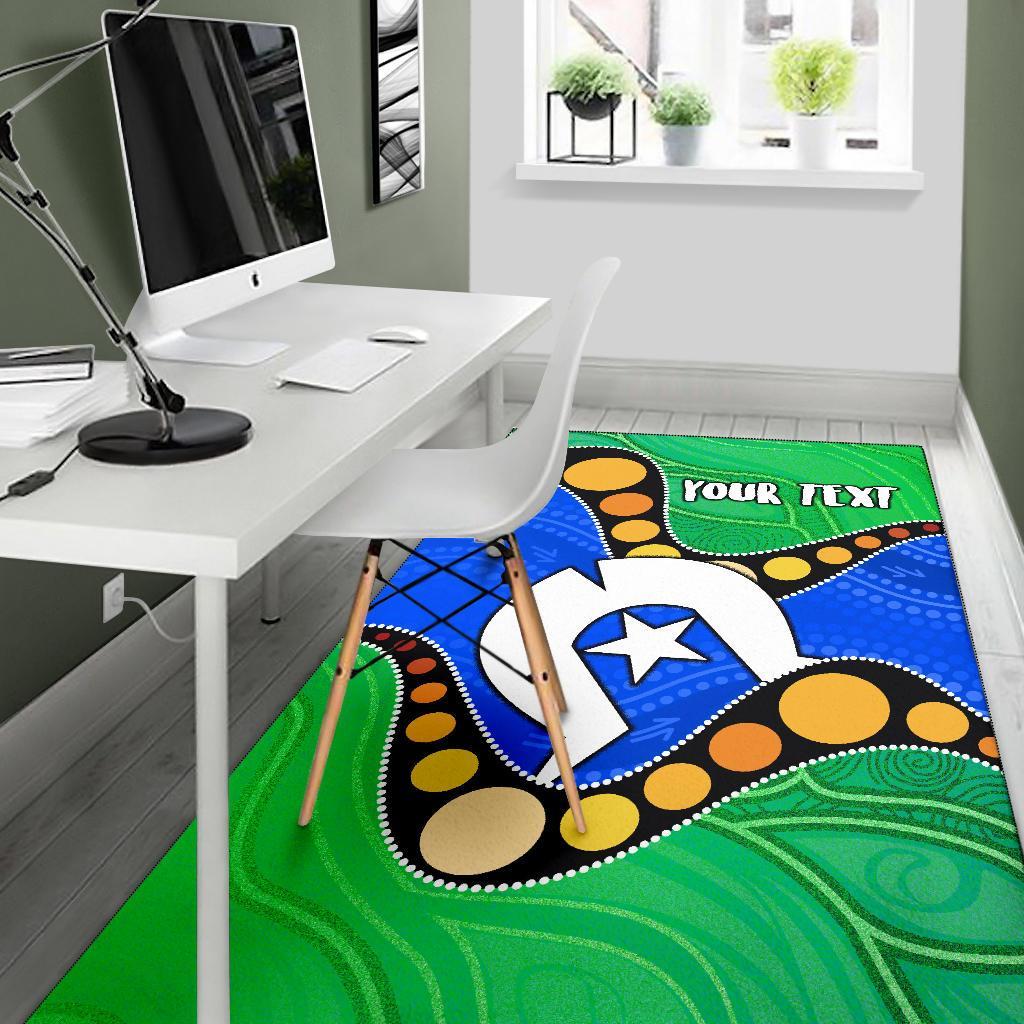 Custom Torres Strait Islands Area Rug - Flag with Aboriginal Patterns - Vibe Hoodie Shop