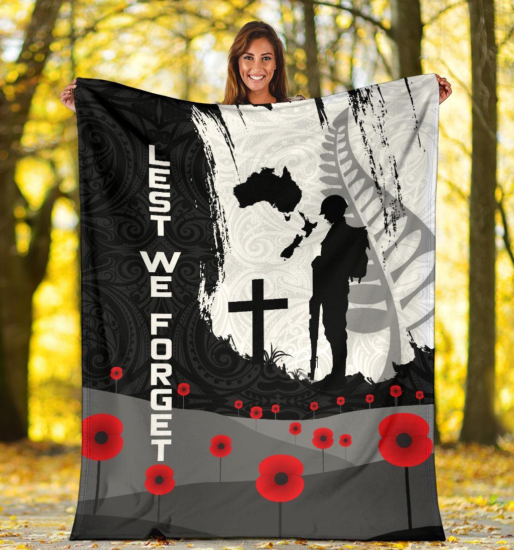 ANZAC Day Premium Blanket, New Zealand Australia Lest We Forget - Vibe Hoodie Shop