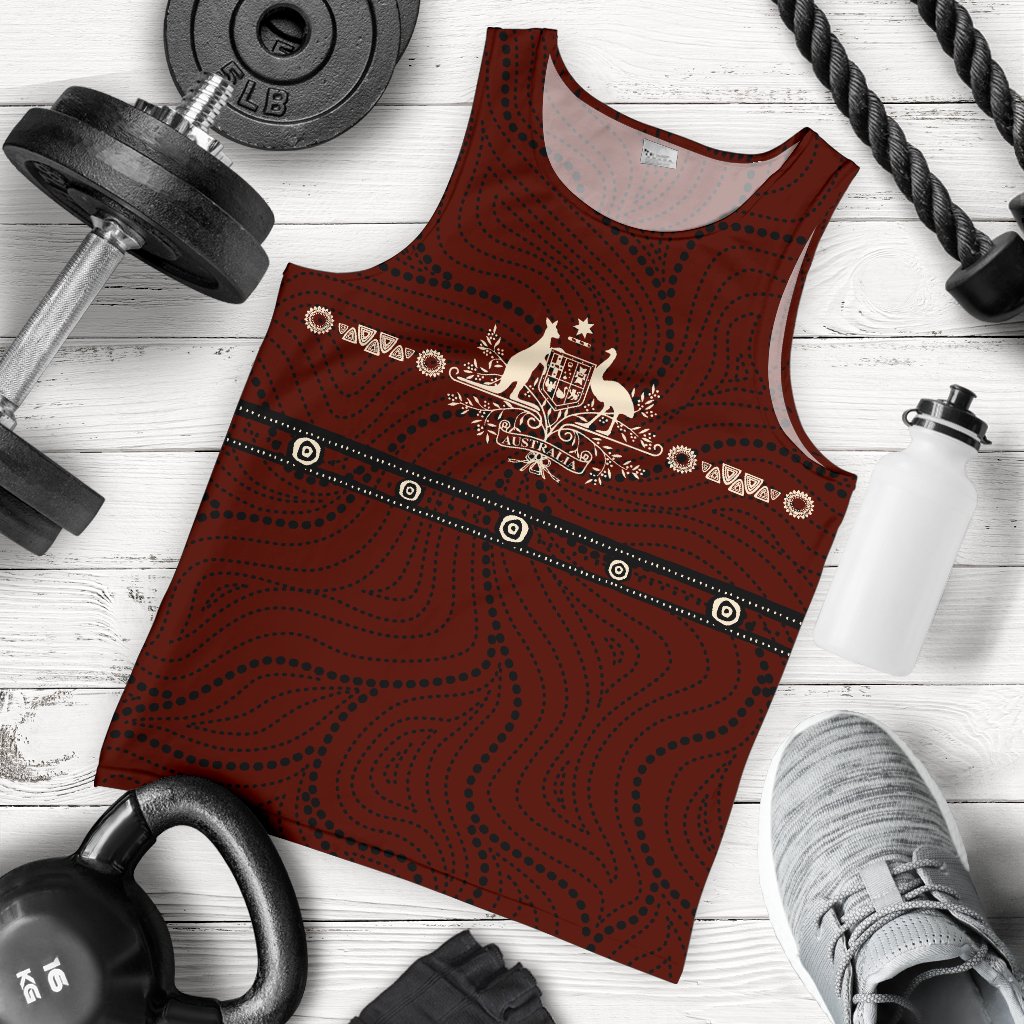 Men Tank Top - Australian Coat Of Arms Mens Tank Aboriginal Patterns - Vibe Hoodie Shop