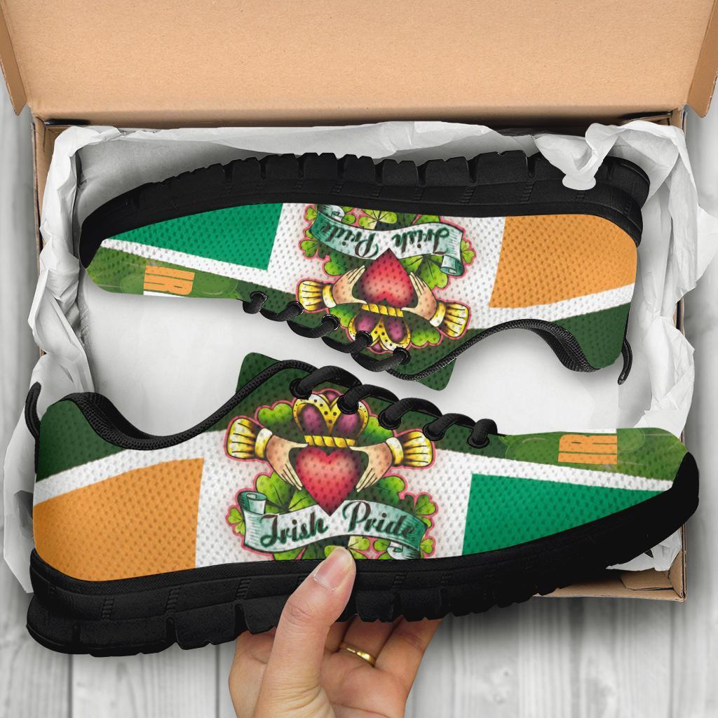 Irish Pride Sneakers - Ireland Flag With Claddagh Ring - Vibe Hoodie Shop