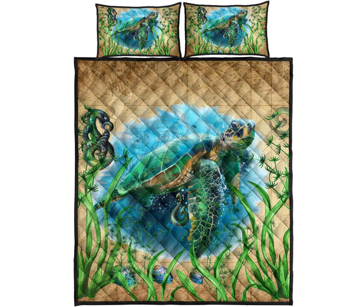 New Zealand Quilt Bed Set Turtle Manaia Maori Vintage - Vibe Hoodie Shop