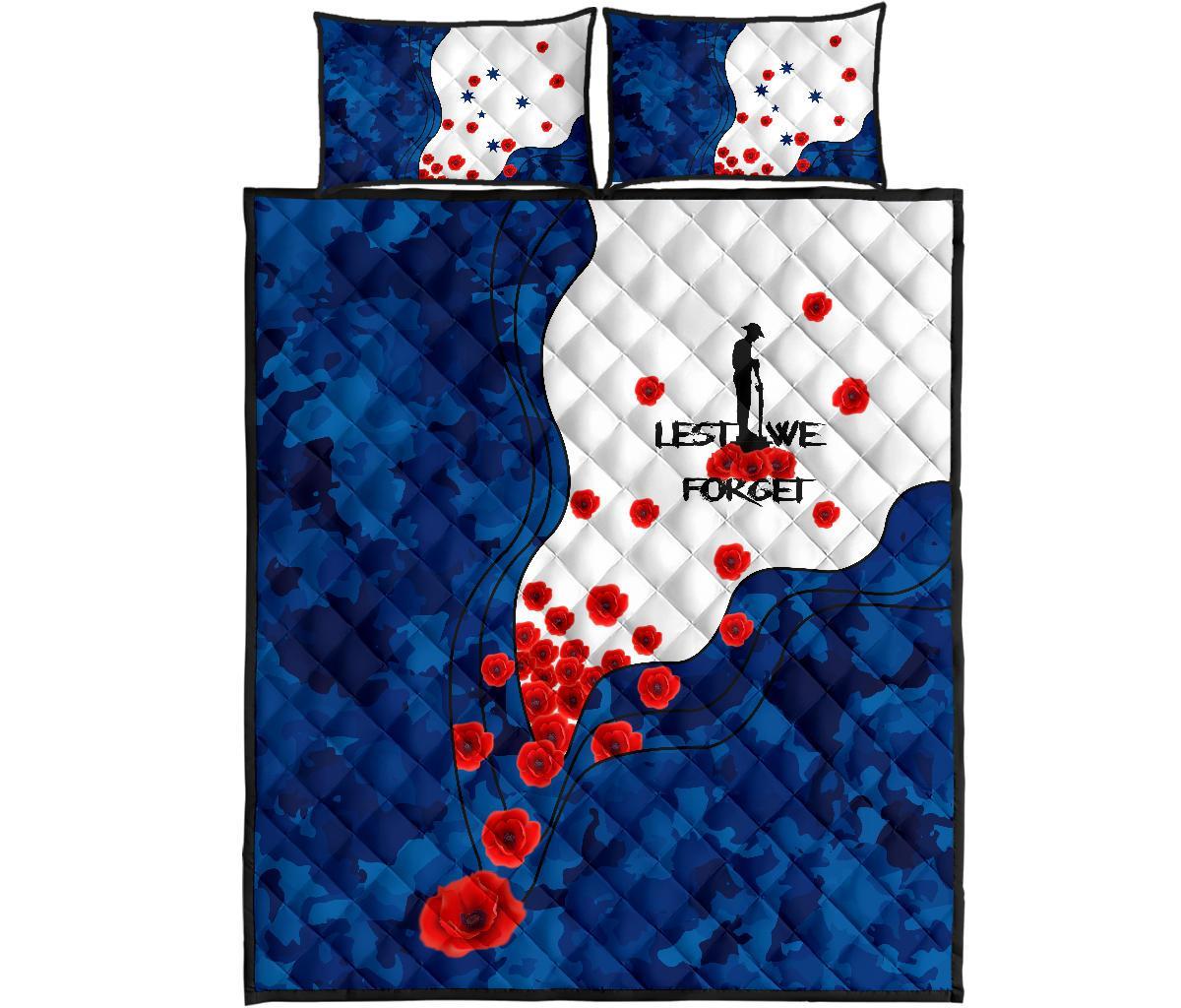 ANZAC Lest We Forget Quilt Bed Set - Australian Flag Blue - - Vibe Hoodie Shop