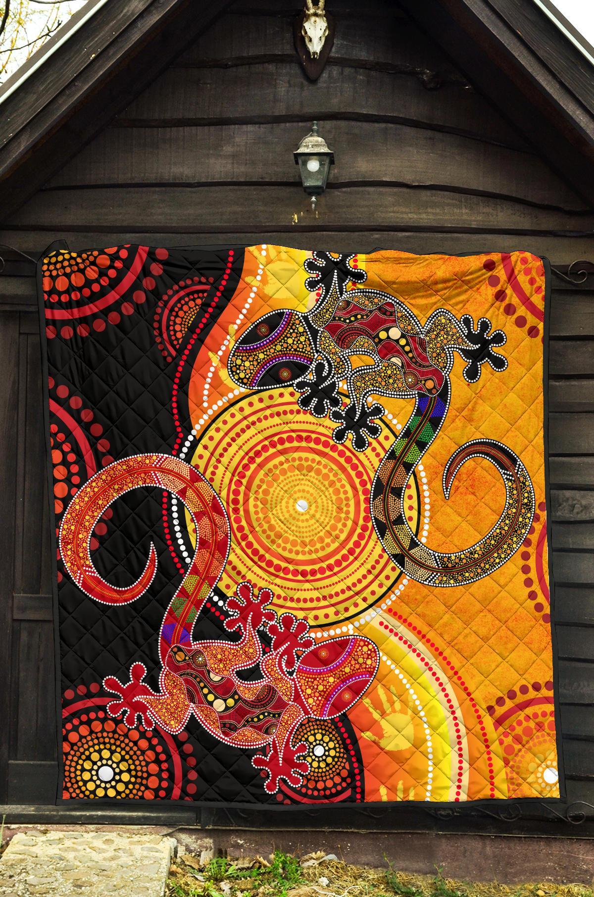 Aboriginal Premium Quilt - Couple Aboriginal Lizards - Vibe Hoodie Shop