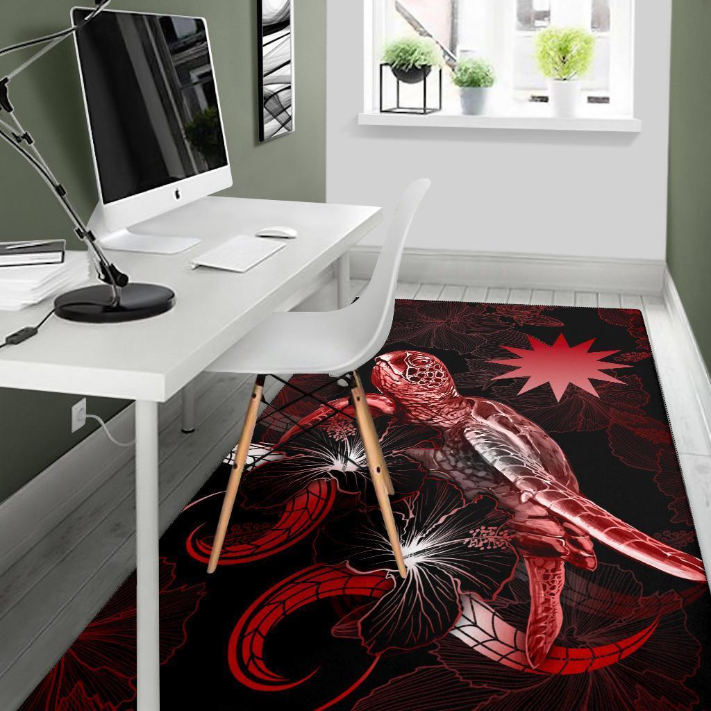 Nauru Polynesian Area Rugs - Turtle With Blooming Hibiscus Red - Vibe Hoodie Shop