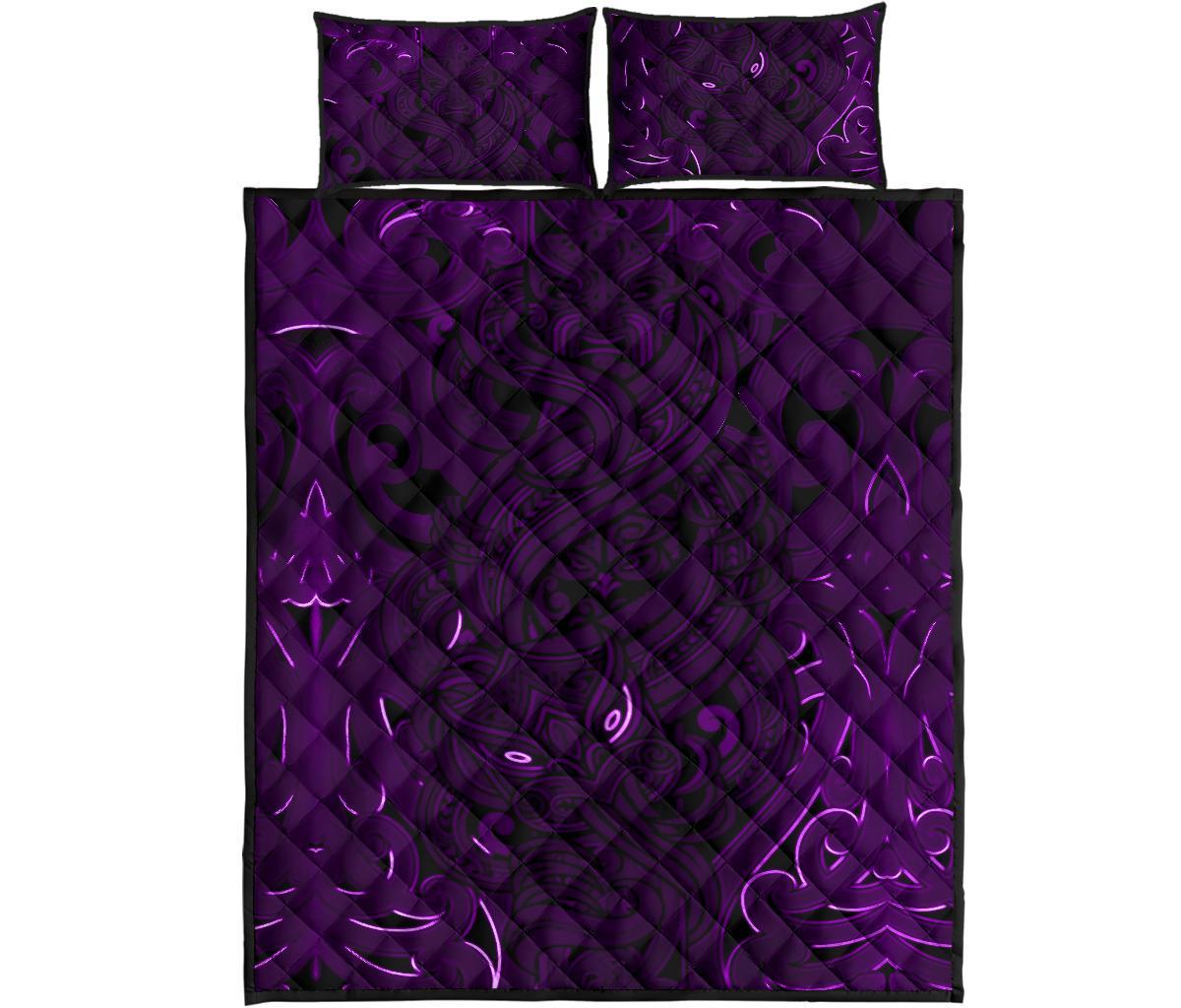 New Zealand Quilt Bed Set, Maori Gods Quilt And Pillow Cover Tumatauenga (God Of War) - Purple - Vibe Hoodie Shop