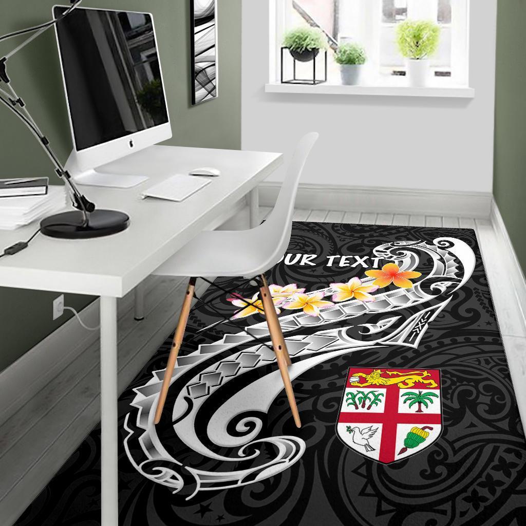 Fiji Custom Personalised Area Rug - Fiji Seal Polynesian Patterns Plumeria (Black) - Vibe Hoodie Shop