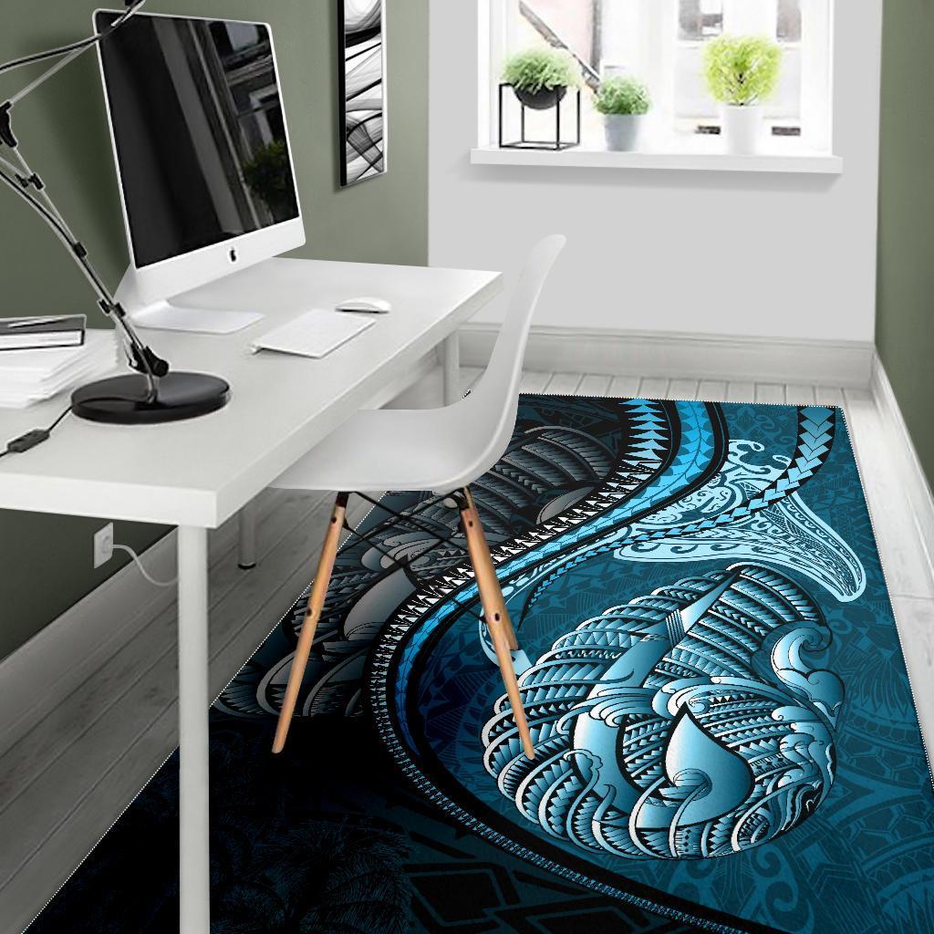 Fish Hook Area Rug Manta Polynesian Light Turquoise - Vibe Hoodie Shop