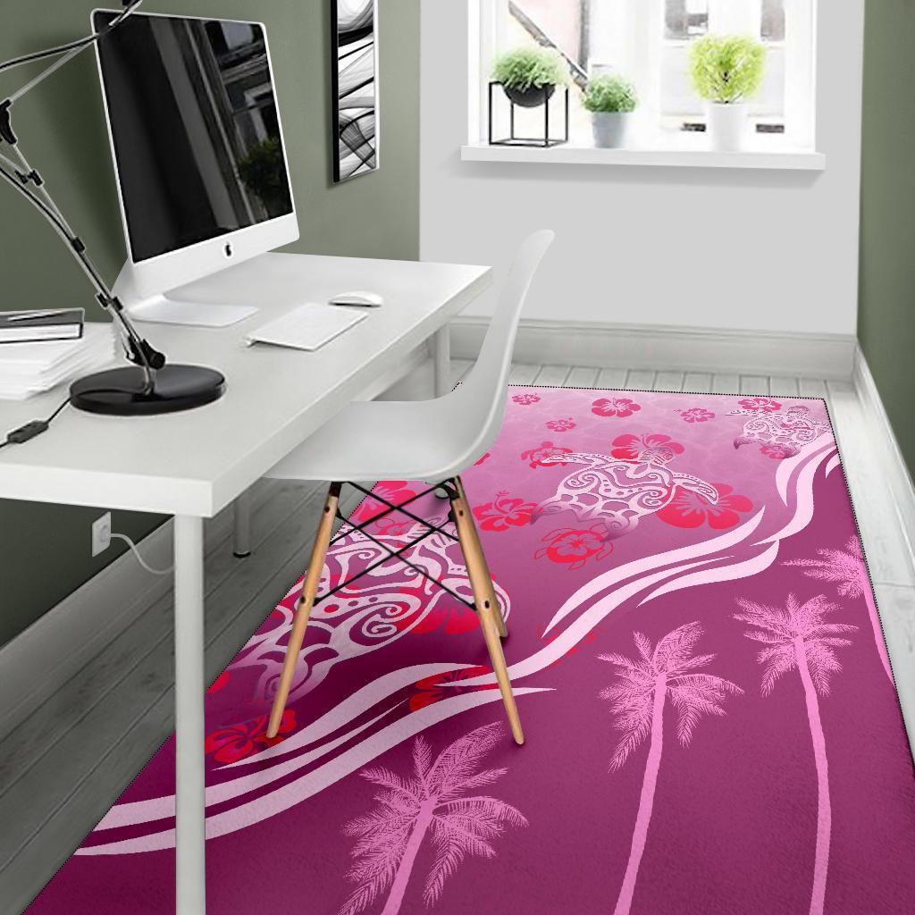 Pink Turtle Hibiscus Area Rug - Vibe Hoodie Shop