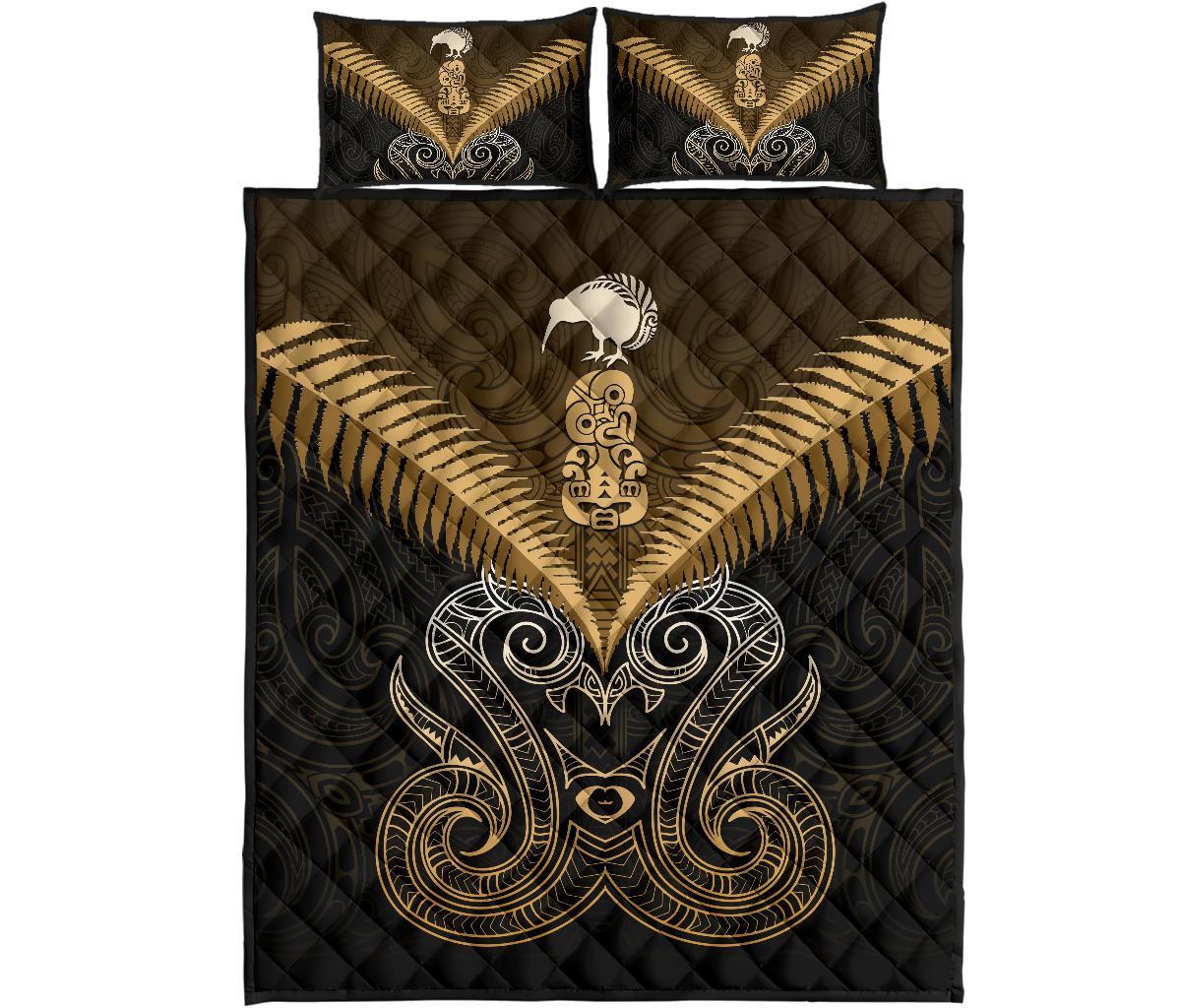 Maori Manaia New Zealand Quilt Bed Set Gold - Vibe Hoodie Shop