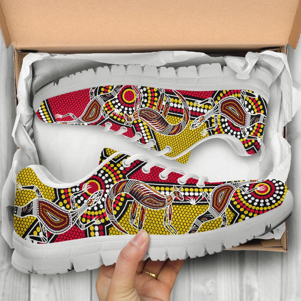 Aboriginal Sneakers, Kangaroo Dot Painting Patterns - Vibe Hoodie Shop