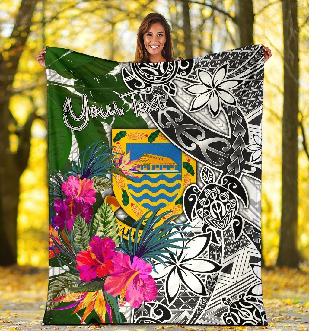 Tuvalu Custom Personalised Premium Blanket White - Turtle Plumeria Banana Leaf - Vibe Hoodie Shop