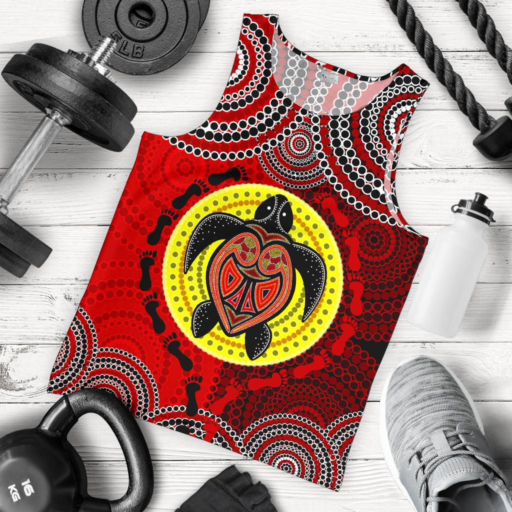 Tank Top - Aboriginal Dot Painting Tank Turtle - Men - Vibe Hoodie Shop