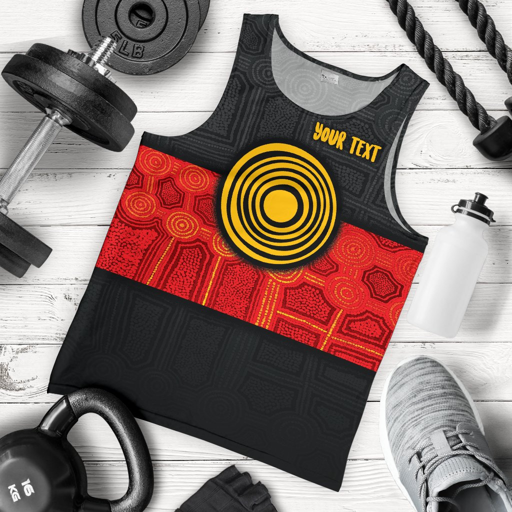 Personalised Aboriginal Men's Tank Top - Aussie Indigenous Flag - Vibe Hoodie Shop