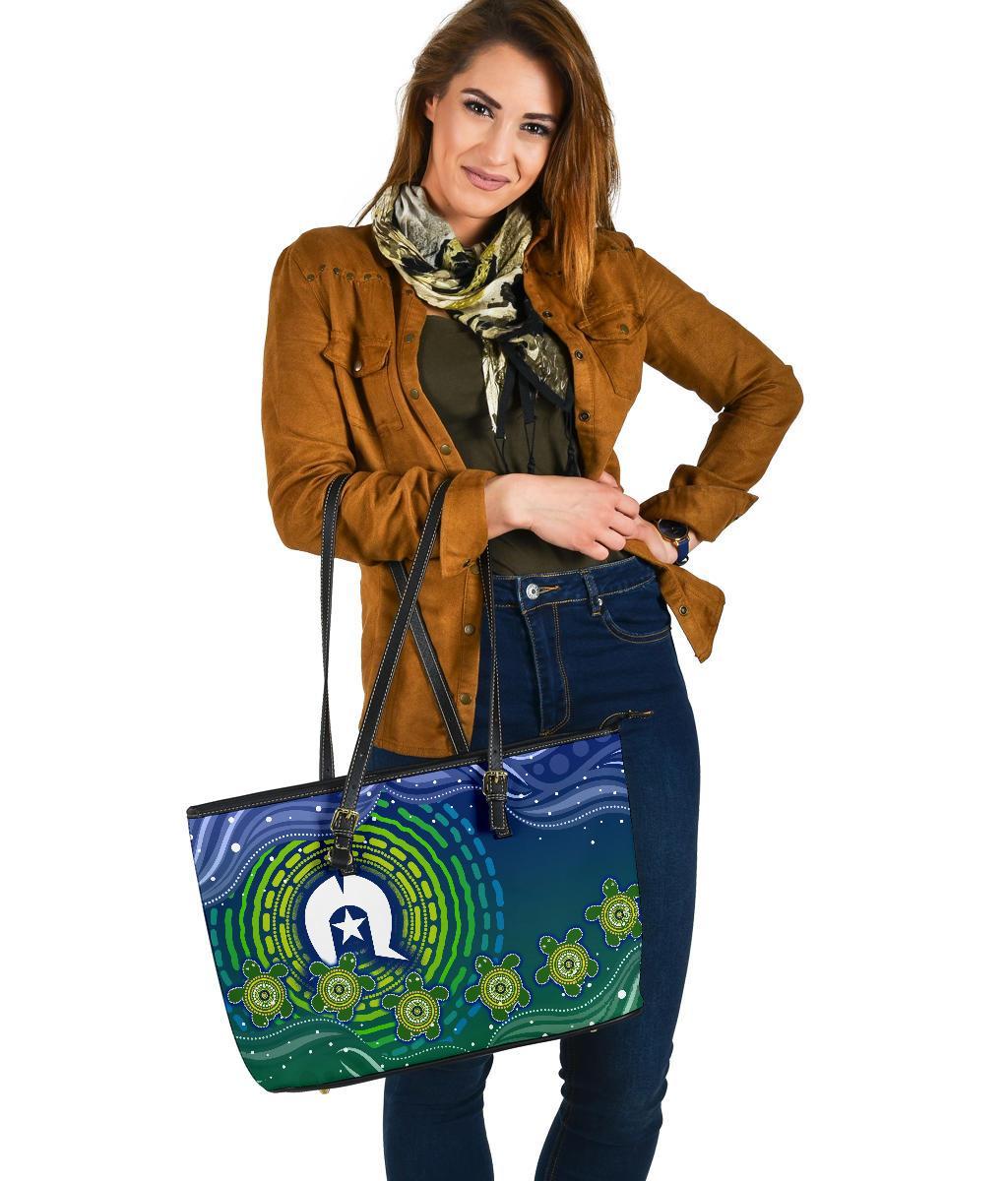 torres-strait-islanders-large-leather-tote-bag-aboriginal-turtle