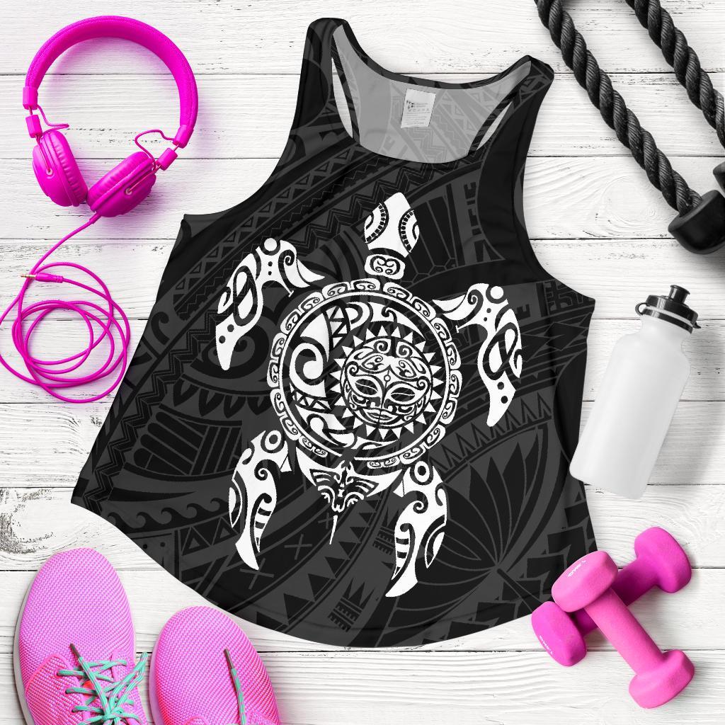 New Zealand Women Racerback Tank, Maori Turtle Tattoo Golf Shirts - White - Vibe Hoodie Shop