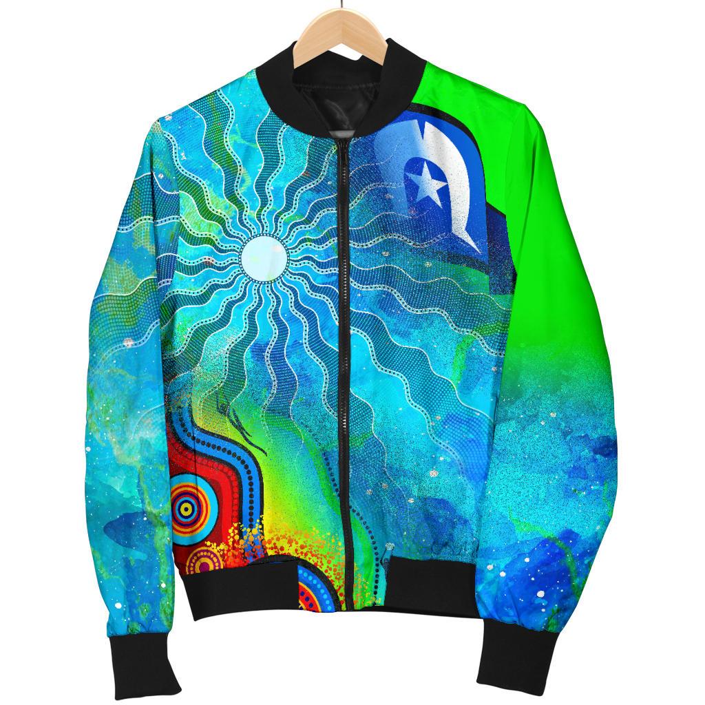 Men's Bomber Jacket - Torres Strait Islanders Flag with Aboriginal Patterns Jacket - Vibe Hoodie Shop