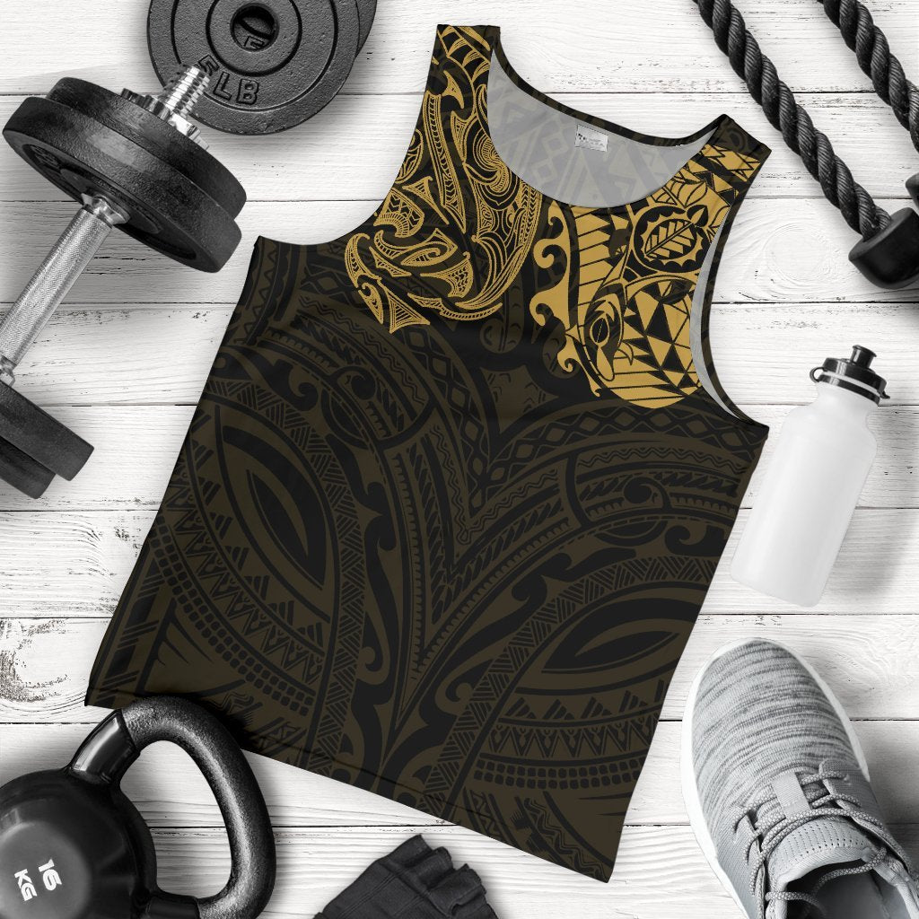 New Zealand Men's Tank Top, Maori Polynesian Tattoo Gold - Vibe Hoodie Shop