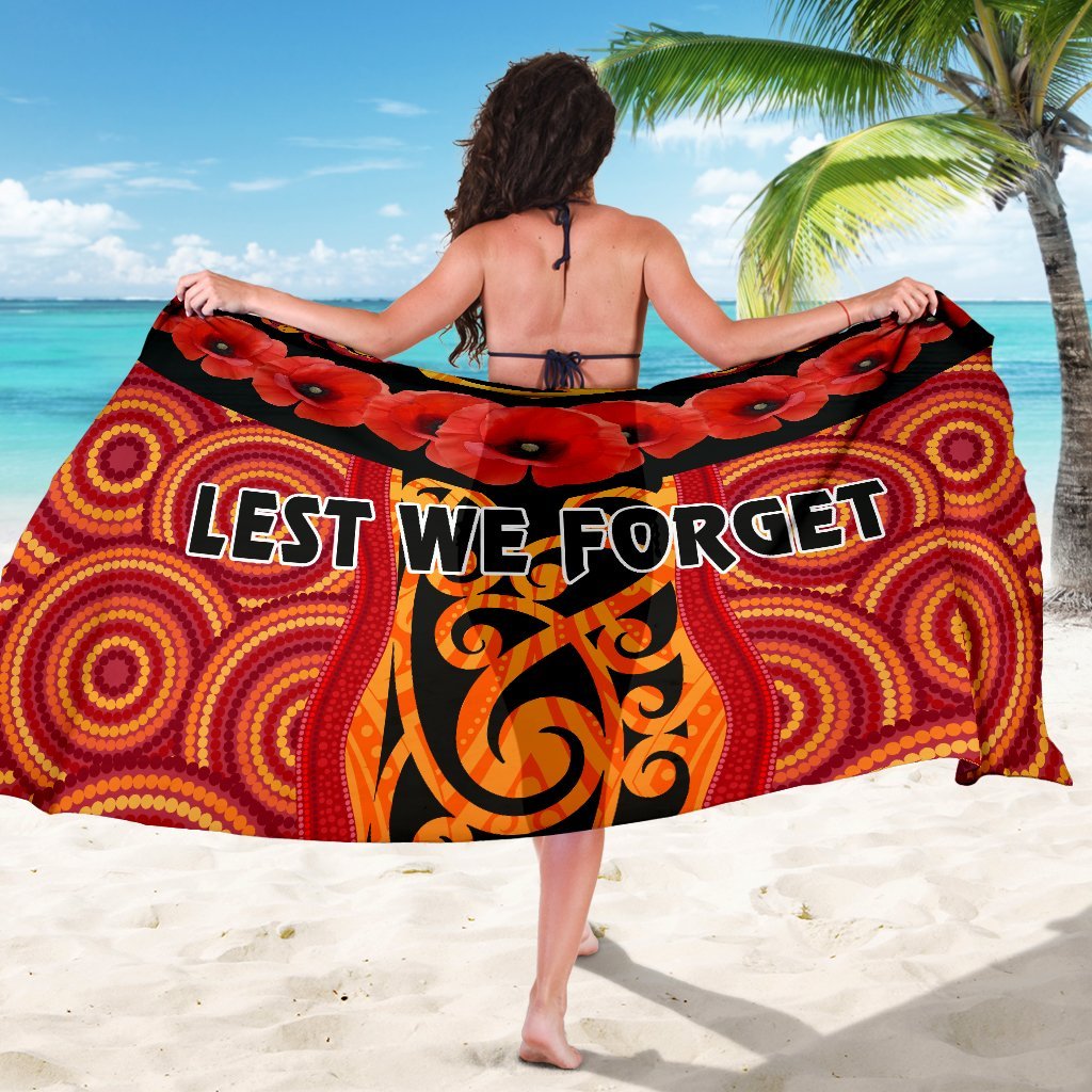 ANZAC Lest We Forget Poppy Sarong New Zealand Maori Silver Fern - Australia Aboriginal - Vibe Hoodie Shop