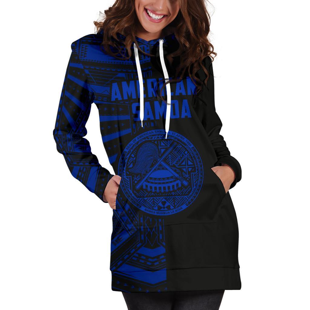 American Samoa Women's Hoodie Dress - Half Style (Blue) - Vibe Hoodie Shop