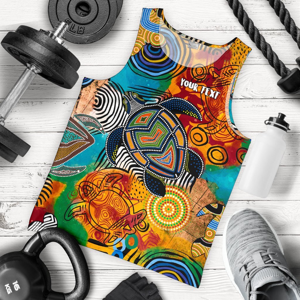 Aboriginal Personalised Men's Tank Top - Turtle Indigenous Art - Vibe Hoodie Shop