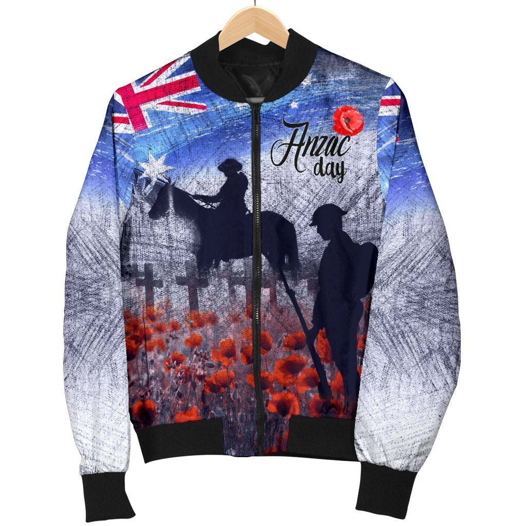 ANZAC Day Women's Bomber Jacket - Lest We Forget Vintage Poppies - Vibe Hoodie Shop