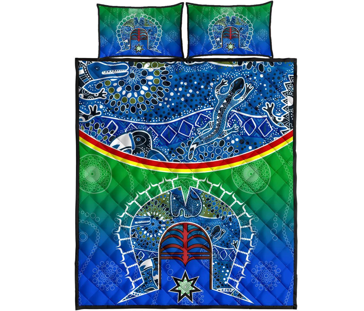 Quilt Bed Set - Torres Strait Symbol With Aboriginal Patterns - Vibe Hoodie Shop