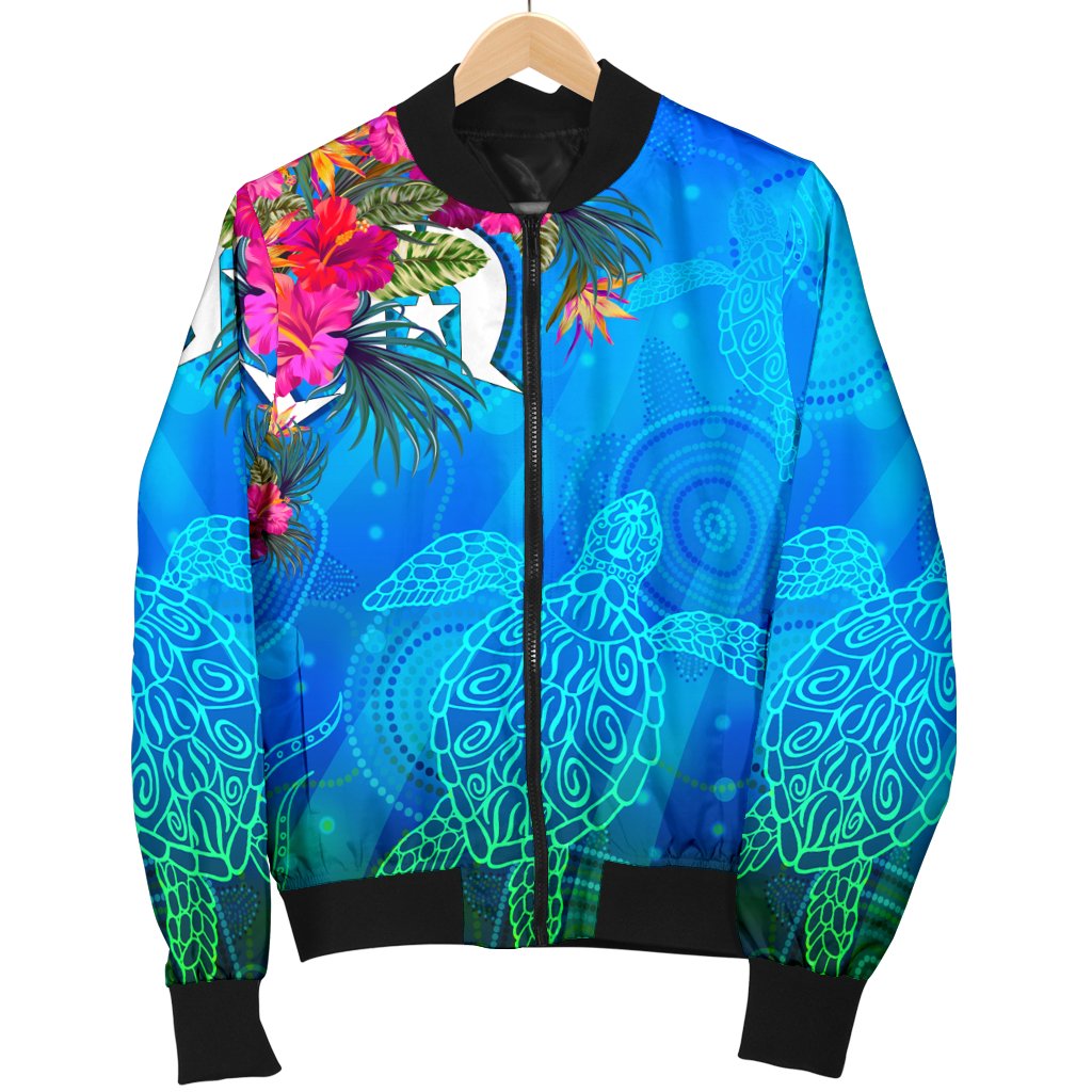 Men Bomber Jacket - Torres Strait Blue Sea With Hibiscus - Vibe Hoodie Shop