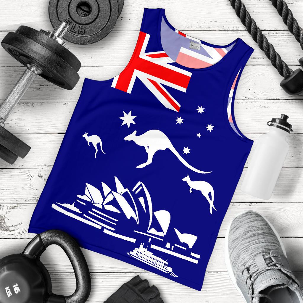 Men Tank Top - Sydney Opera Mens Tank Kangaroo Aus Flag - Vibe Hoodie Shop