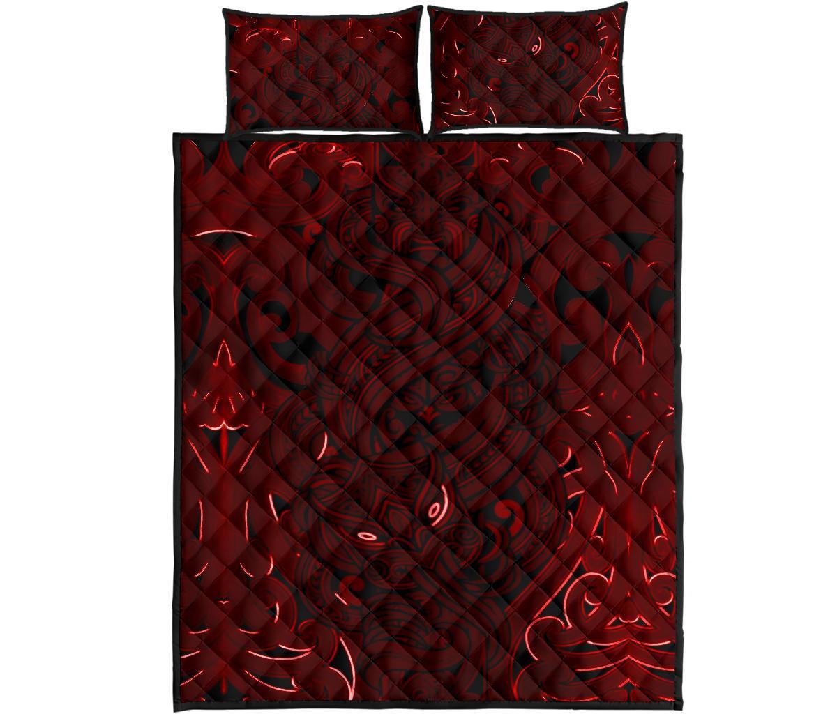 New Zealand Quilt Bed Set, Maori Gods Quilt And Pillow Cover Tumatauenga (God Of War) - Red - Vibe Hoodie Shop