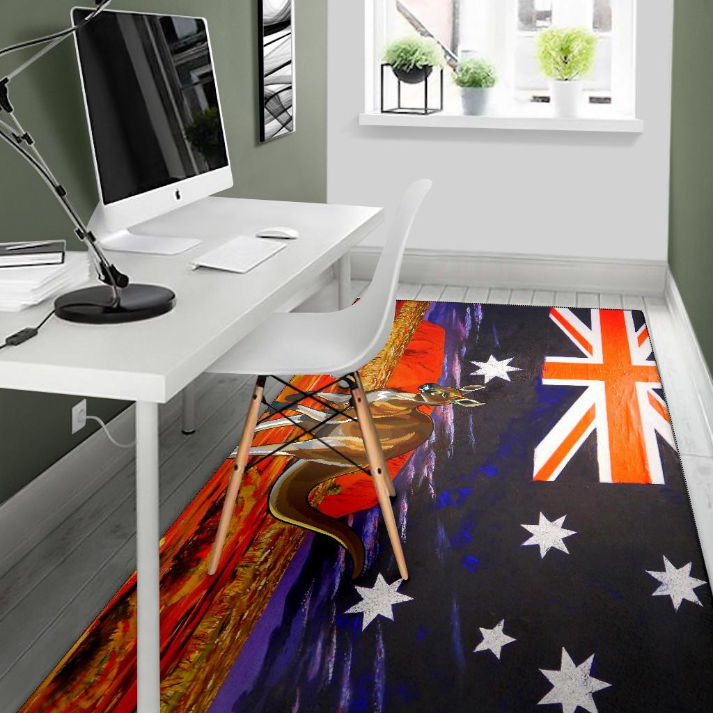 Area Rug - Kangaroo Rug Aus Flag Uluru Landscape Art - Vibe Hoodie Shop