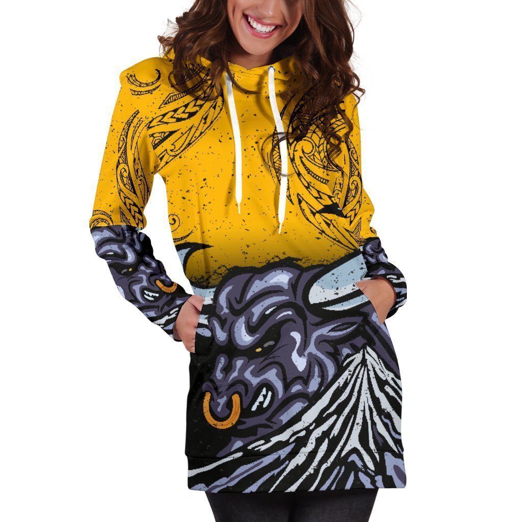 New Zealand Maori Women Hoodie Dress Taranaki Bull - Vibe Hoodie Shop