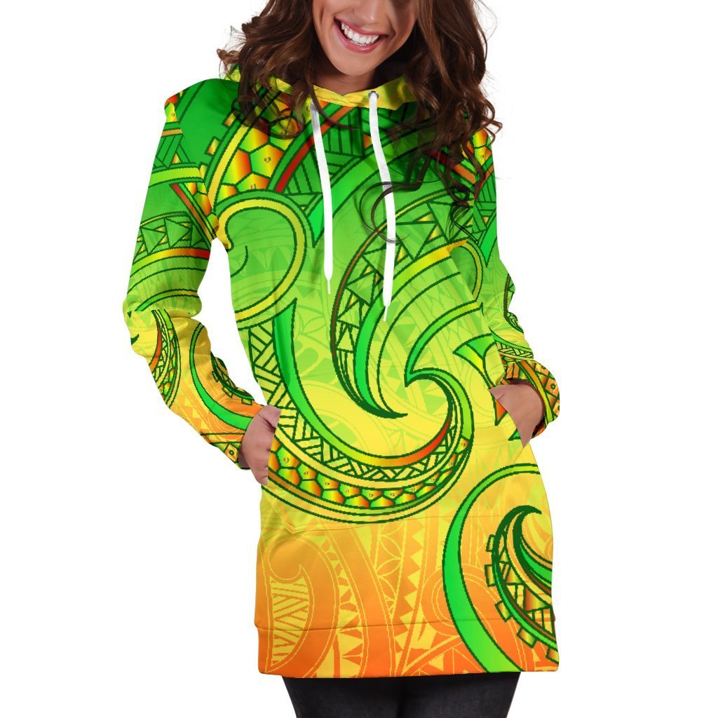 New Zealand Maori Mangopare Women Hoodie Dress Polynesian - Green - Vibe Hoodie Shop