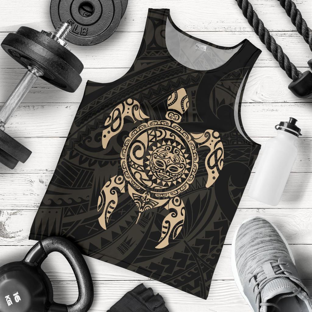 New Zealand Men Tank Top, Maori Turtle Tattoo - Gold - Vibe Hoodie Shop