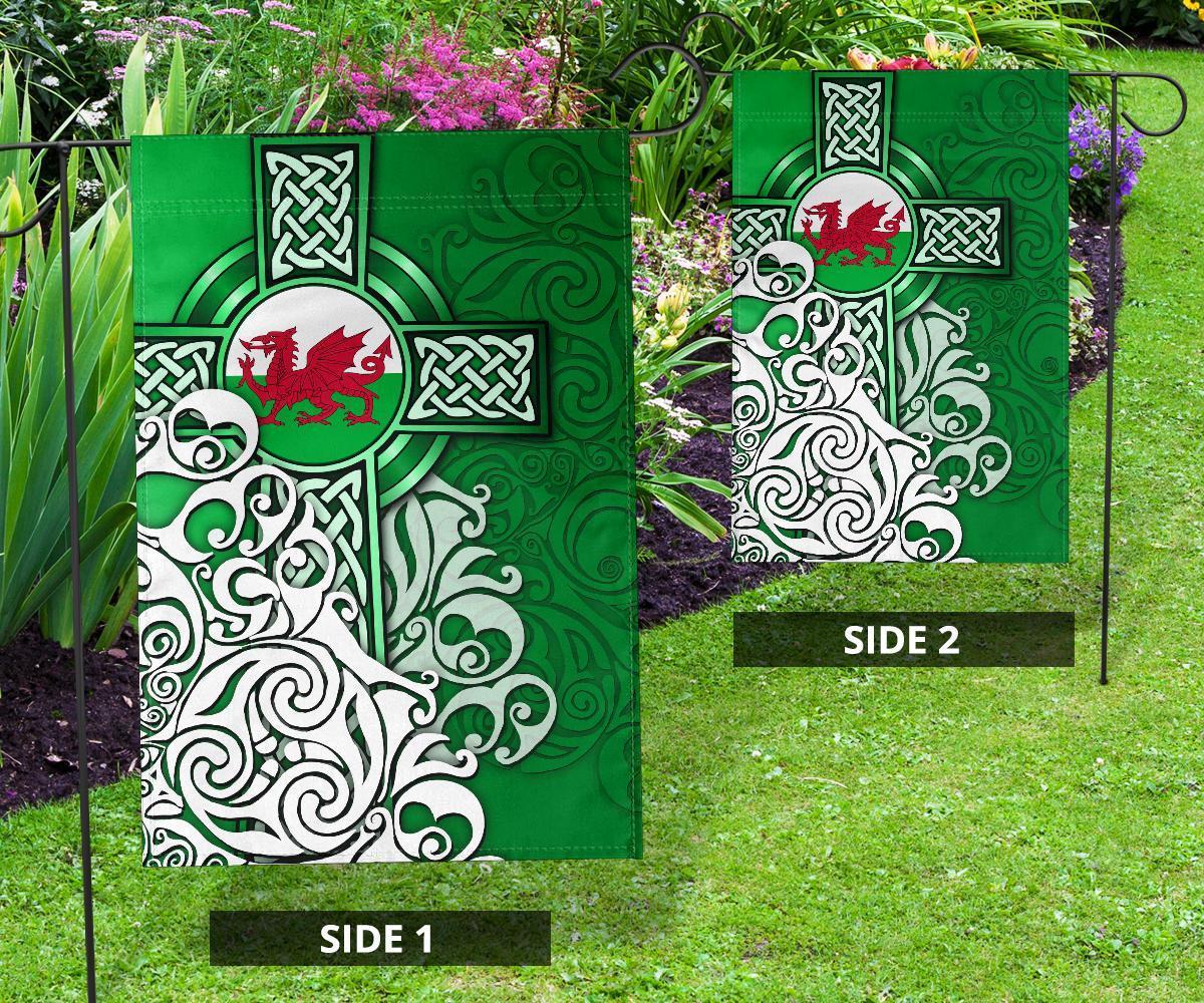 Wales Celtic Flag - Welsh Dragon Flag with Celtic Cross (Green) - Vibe Hoodie Shop