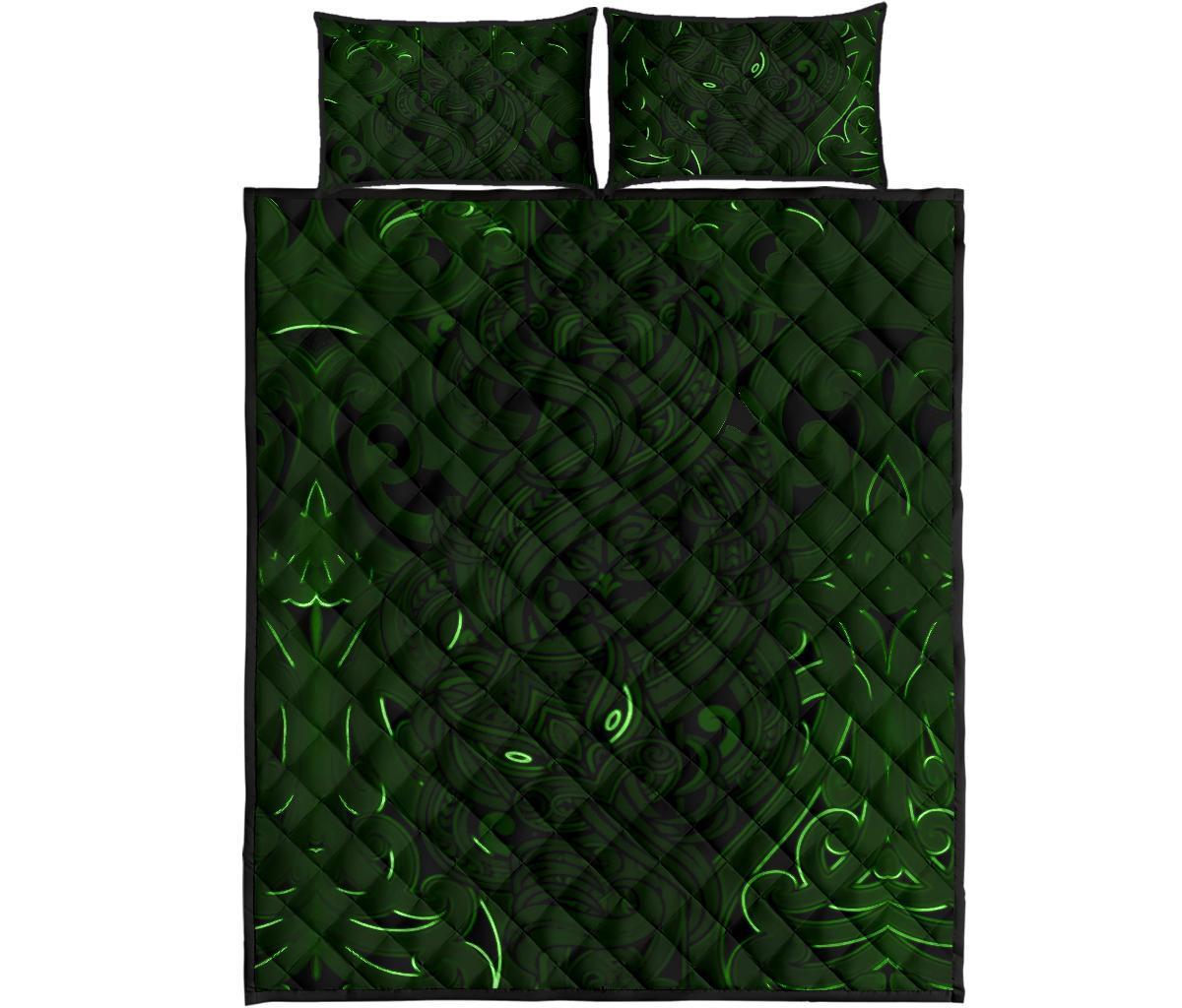 New Zealand Quilt Bed Set, Maori Gods Quilt And Pillow Cover Tumatauenga (God Of War) - Green - Vibe Hoodie Shop