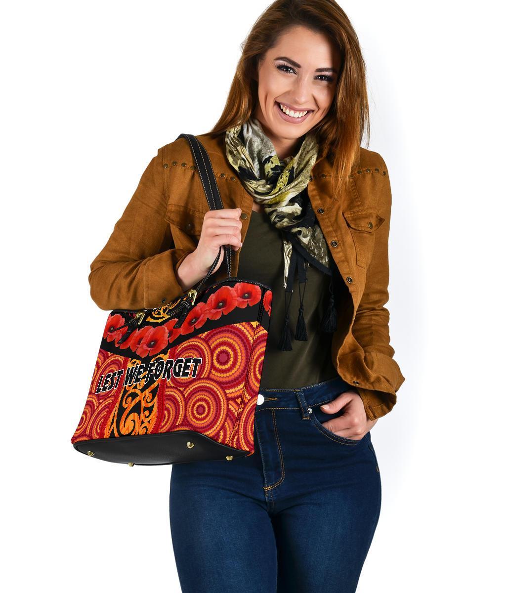 anzac-lest-we-forget-poppy-small-leather-tote-new-zealand-maori-silver-fern-australia-aboriginal