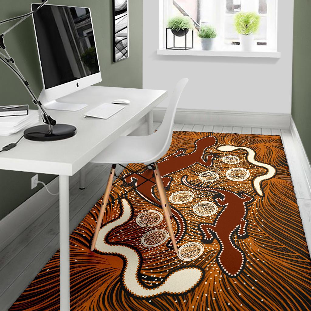 Aboriginal Area Rug - Indigenous Brown Lizard and White Snake - Vibe Hoodie Shop