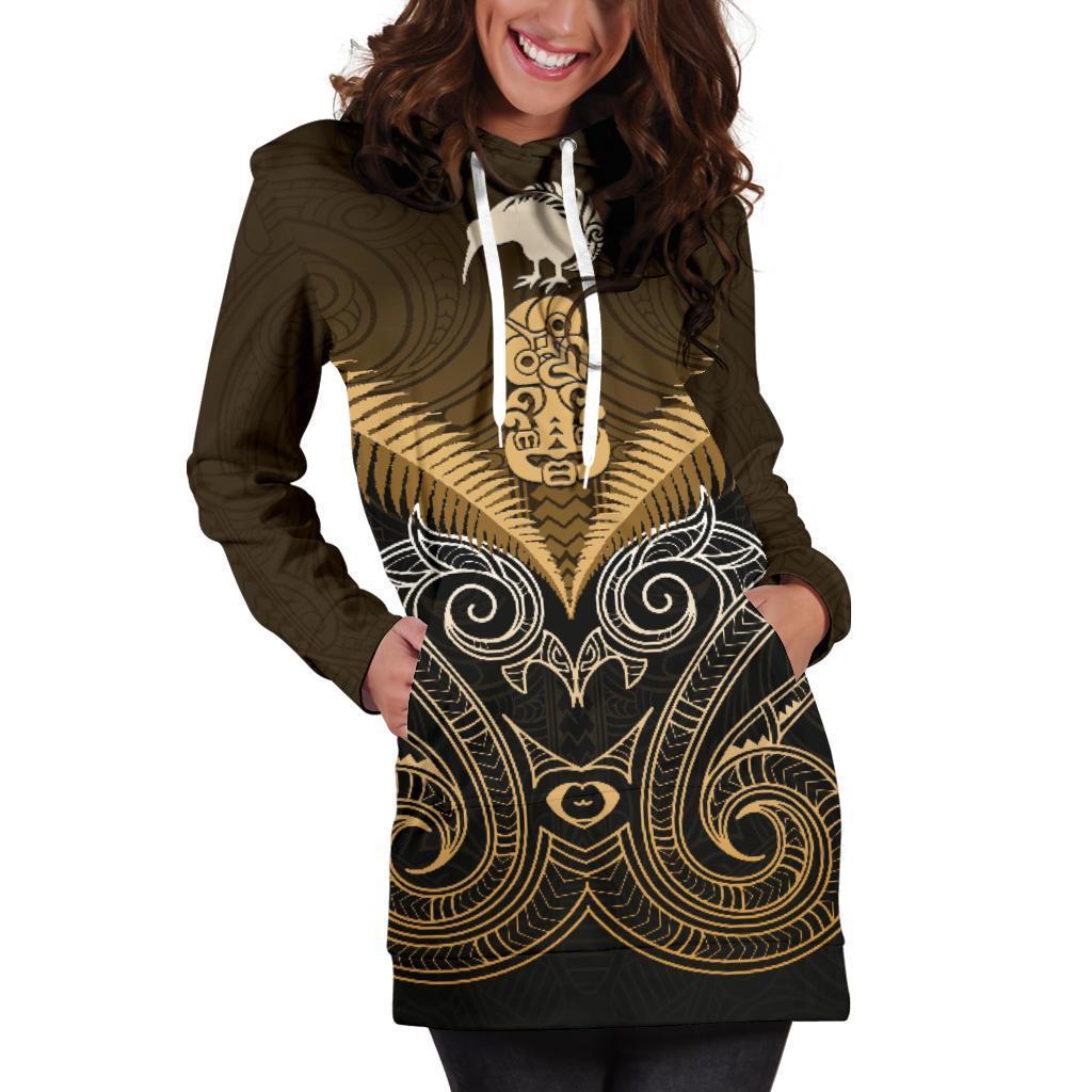 Maori Manaia New Zealand Hoodie Dress Gold - Vibe Hoodie Shop