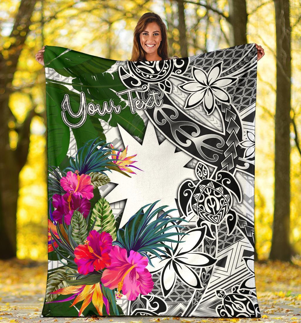 Nauru Custom Personalised Premium Blanket White - Turtle Plumeria Banana Leaf - Vibe Hoodie Shop