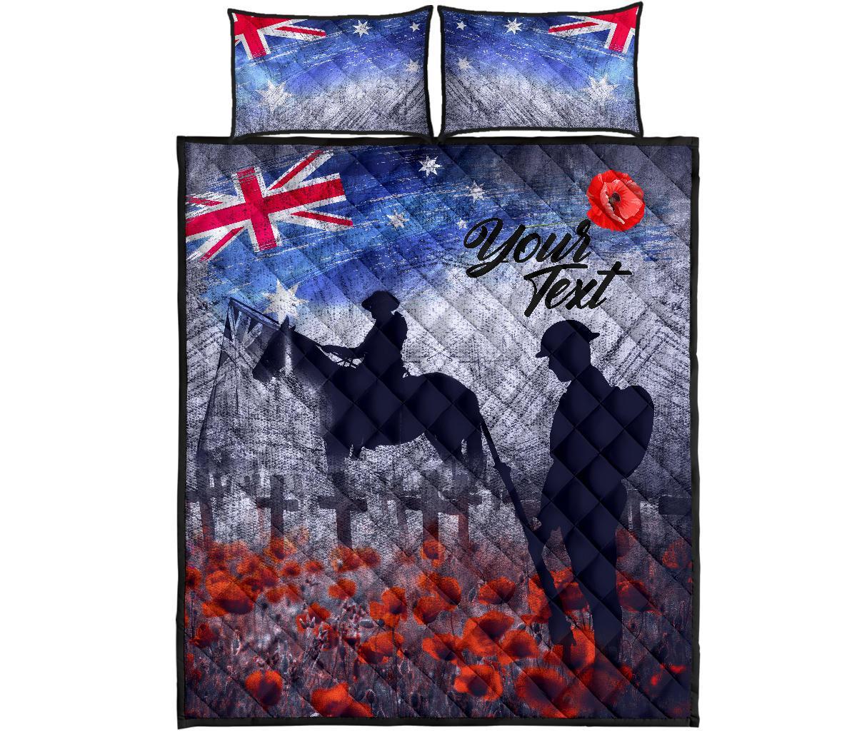 (Custom Text) ANZAC Day Quilt Bed Set - Lest We Forget Vintage Poppies - Vibe Hoodie Shop
