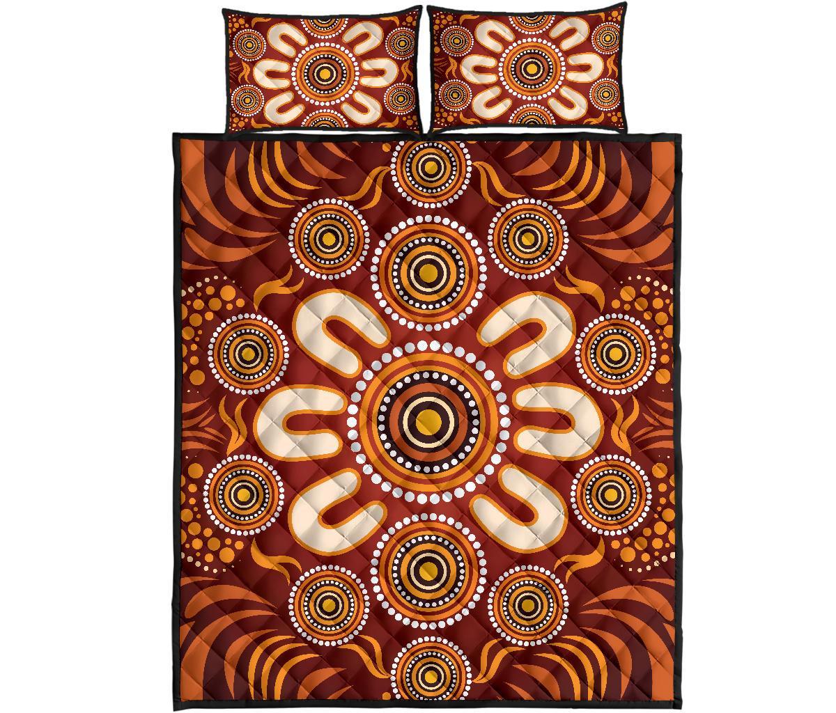 Aboriginal Quilt Bed Set - Circle Flowers Patterns Ver02 - Vibe Hoodie Shop