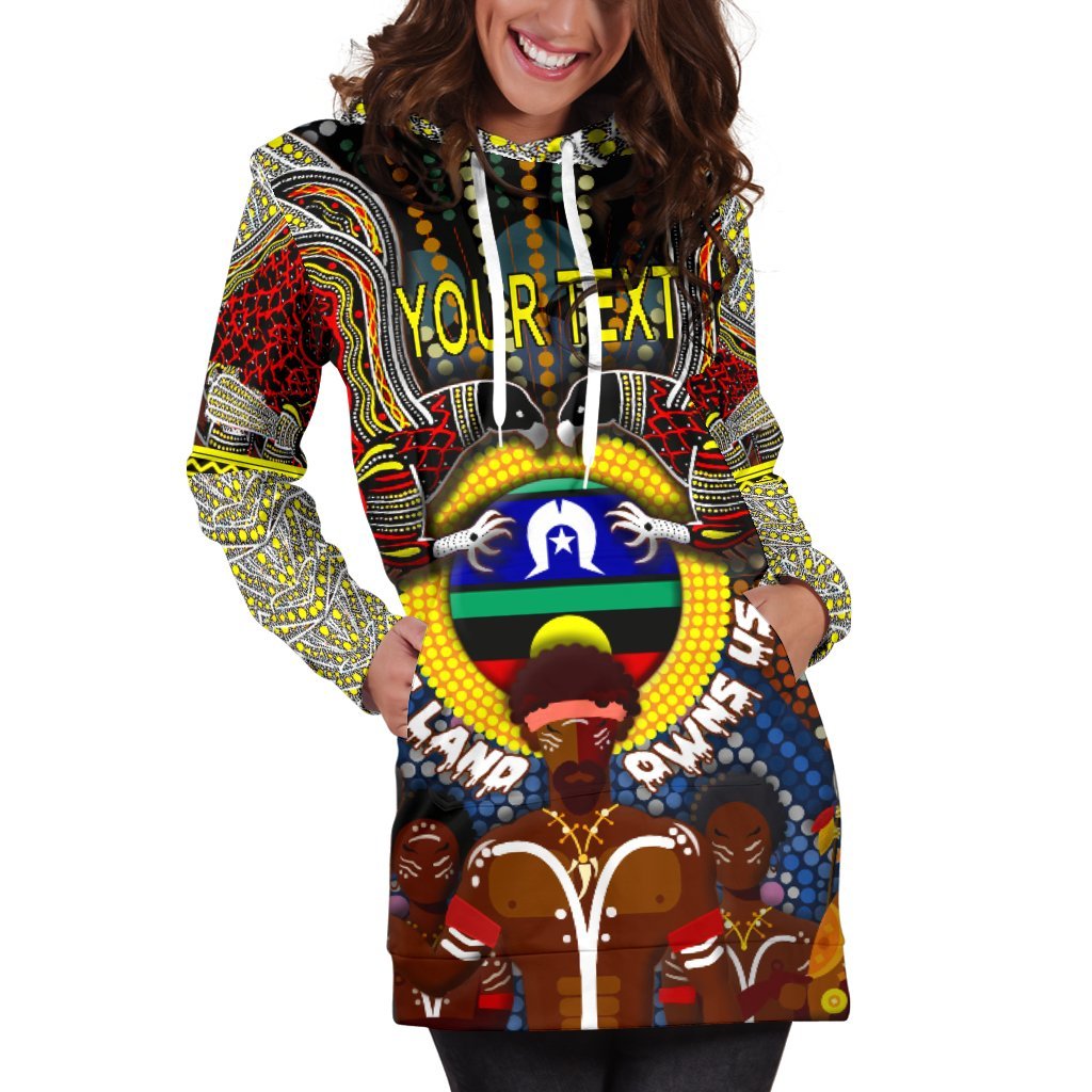 (Custom Text) The Land Owns Us Aboriginal Women's Hoodie Dress - Vibe Hoodie Shop