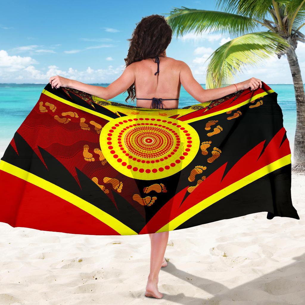 Aboriginal Sarong - Indigenous Flag With Footprint Hand Art - Vibe Hoodie Shop