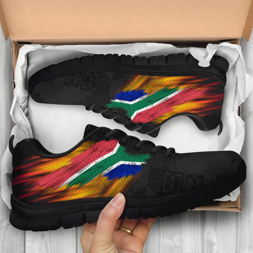 South Africa Sneakers - Ankara Pattern - Fire Wings and Flag - Vibe Hoodie Shop