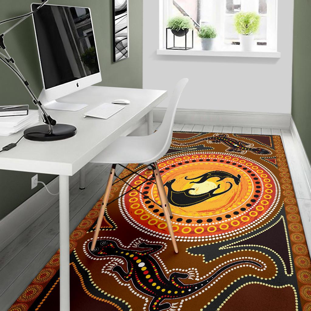 Aboriginal Area Rug, Lizard - Kangaroo Dot Patterns - Vibe Hoodie Shop