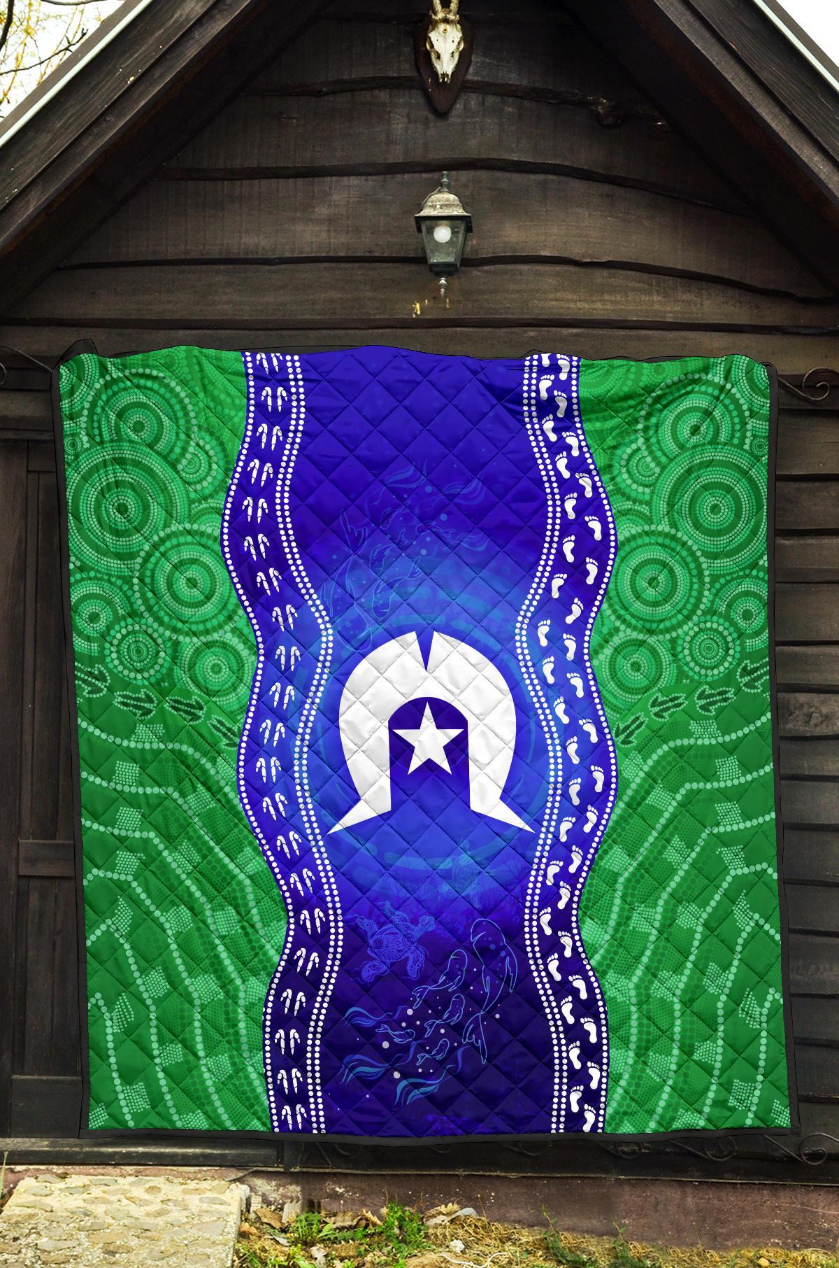 Torres Strait Islanders Premium Quilt - Torres Symbol With Aboriginal Patterns - Vibe Hoodie Shop