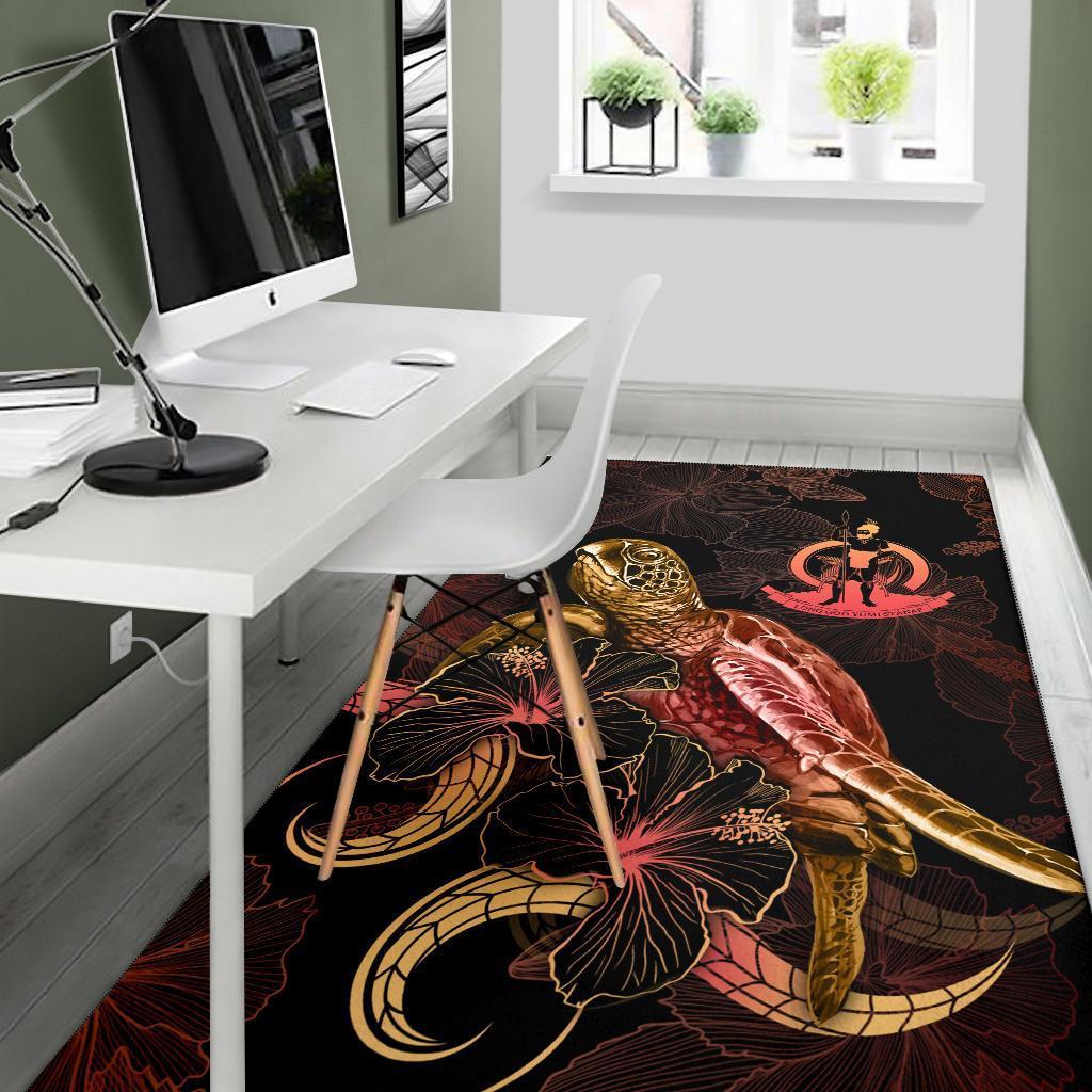 Vanuatu Polynesian Area Rugs - Turtle With Blooming Hibiscus Gold - Vibe Hoodie Shop